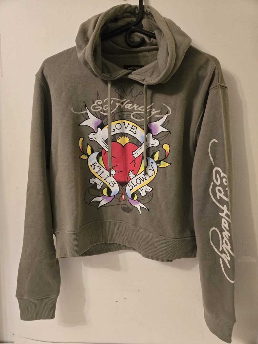 Ed Hardy Womens Green Hoodie Size L Ised Nice Condition